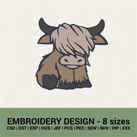 Highland cow machine embroidery design instant download