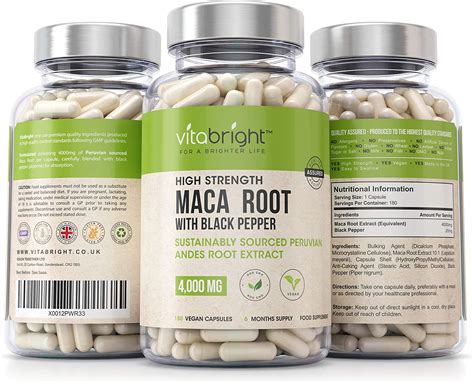 Maca Root Capsules 4000mg – 180 Vegan Max Strength Capsules – 6 Month Maca Root Tablets Supply ...