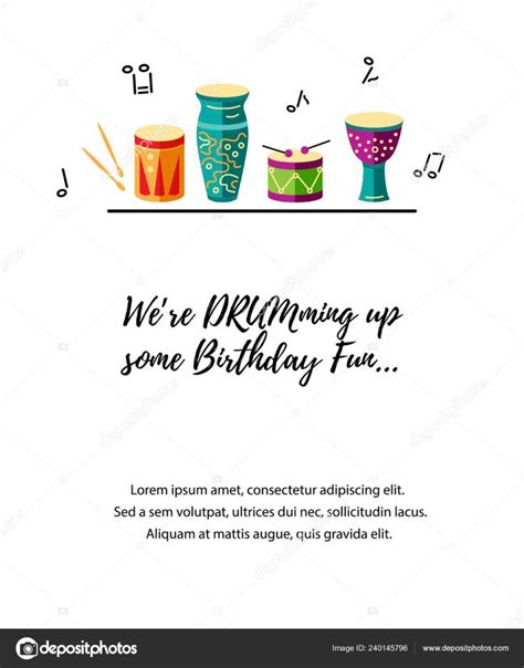 Vector illustration with drums. Template for birthday, party, drum school, invitation, poster, c ...