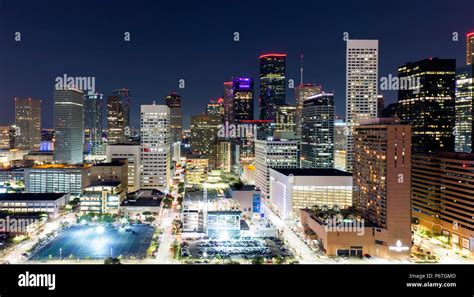 Houston Skyline at night, from above Stock Photo - Alamy