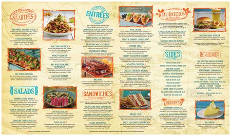 Margaritaville Restaurant menu in Hollywood Beach, Florida