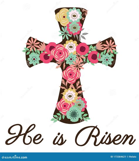 Vector Floral Cross he is Risen Silhouette. Stock Vector - Illustration of risen, symbol: 173384621