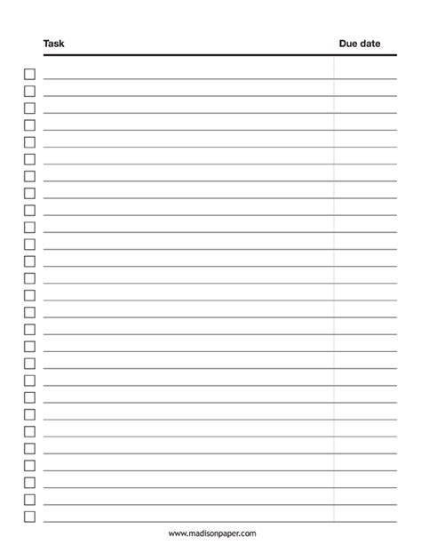 Task List Template – Madison's Paper Templates