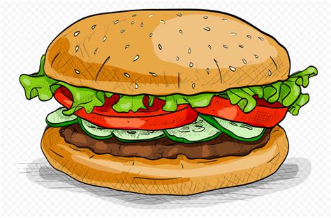 Cartoon Illustration Veggie Burger HD PNG | Citypng