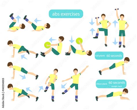 Exercises for kids set. Workout for boys. Abs exercises with weights ...