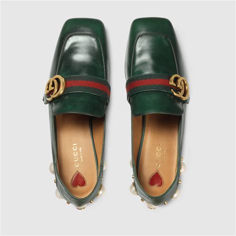 Gucci Peyton Leather Mid-heel Loafer in Green - Lyst