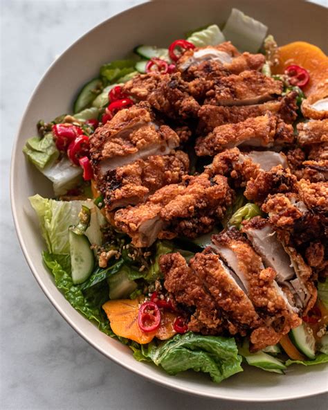 Korean Fried Chicken Salad with Persimmon Vinaigrette | The Subversive Table