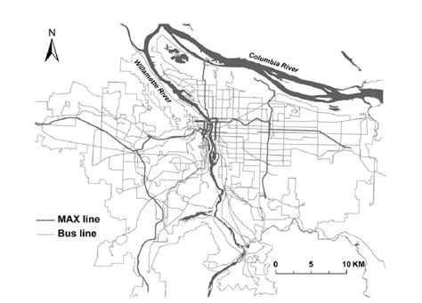 Tri-Met system map in the Portland metropolitan area, 2010 (Source ...