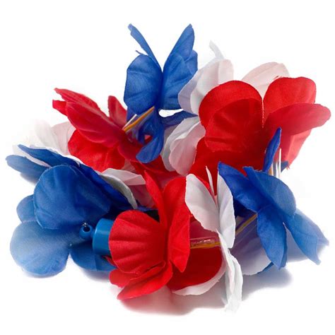 Red White and Blue Lei Flower LED Flashing Multicolor Bracelet - Flashing Panda