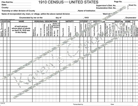 1910 Blank Census Form - Instant Digital Download