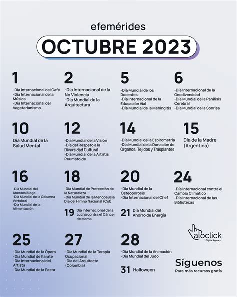 Efemérides Octubre 2023 - Aloclick