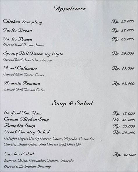 Rosemary Menu, Menu for Rosemary, Legian, Bali - Zomato Indonesia