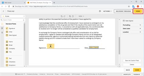 Send a document for signature in DocuSign from the Web Viewer
