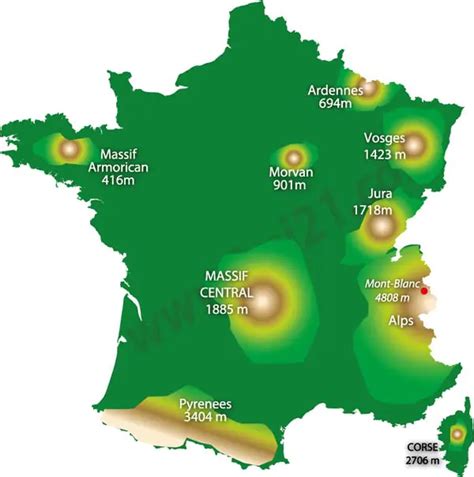 Map of the mountains in France