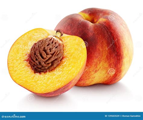 Single Peach Fruit With Half Isolated On White Stock Image - Image of healthy, half: 139503539