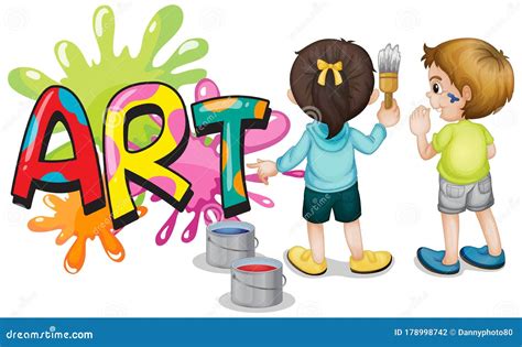 Font Design for Word Art with Two Kids Painting on Wall Stock Vector - Illustration of human ...