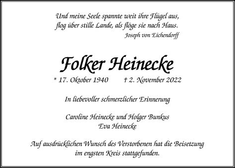 Traueranzeigen von Folker Heinecke | HamburgerTRAUER.de