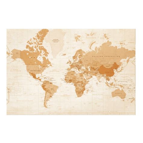 Sepia World Map Hand Stretched 36 x 24 Canvas - Liberty Maniacs