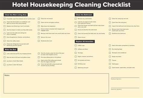 Hotel Housekeeping Checklist Template - Printable Word Searches