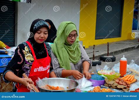 Muslim Thai Women Cook at Street Stall at Food Street Bazaar Pattani Thailand Editorial Stock ...