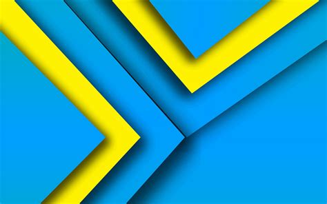 Download wallpapers 4k, material design, colorful lines, blue and yellow, geometric shapes ...