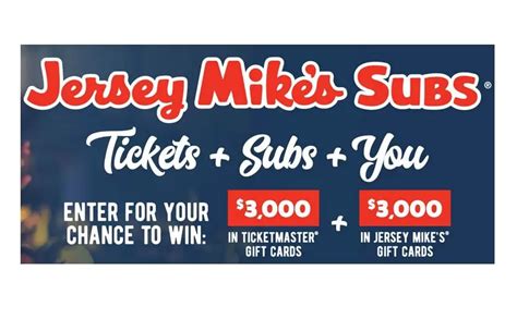 Jersey Mike's Concert Tickets & Subs Sweepstakes - Win $6,000 Gift Cards