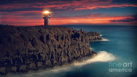 Lighthouse At Cliffside At Romantic Sunset Ultra HD Photograph by Hi Res - Fine Art America