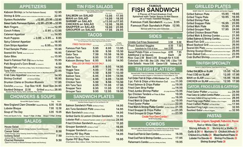 Tin Fish menu in Sunrise, Florida, USA