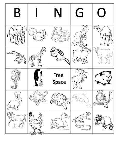 Printable Animal Bingo Card 5 Black and white Coloring Sheet Birthday Party | Animal bingo ...