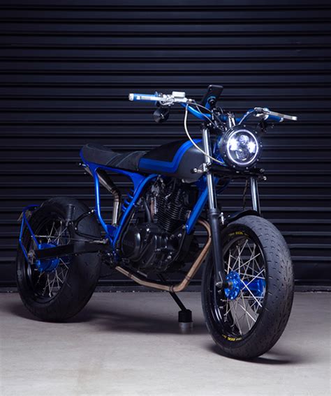 beauty in blue: yamaha TW200 street tracker bike by purpose built moto