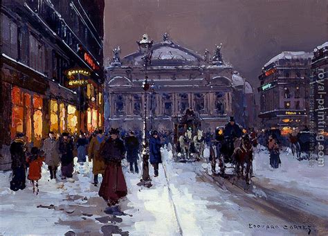 Place de l'Opera in Winter by Edouard Cortes | Oil Painting Reproduction