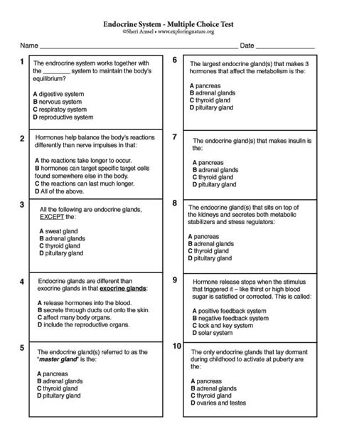 Endocrine System - Multiple Choice