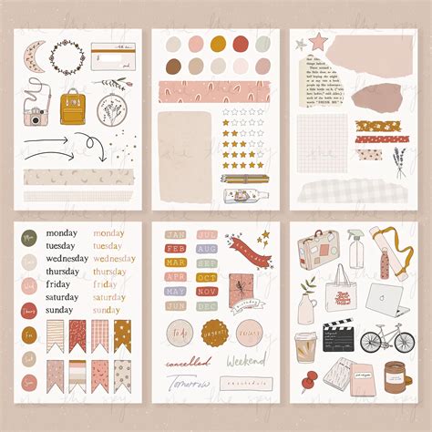 aesthetic bullet journal stickers printable 2021 - printable vintage stickers for journaling ...