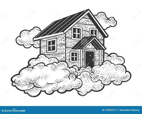 Flying House in Clouds Sketch Vector Illustration Stock Vector - Illustration of artwork, sketch ...