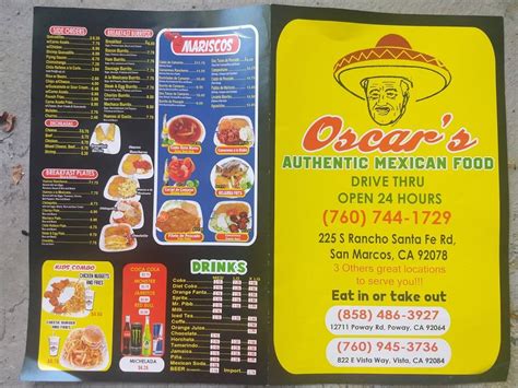 Menu at Oscar's Mexican Food restaurant, San Marcos