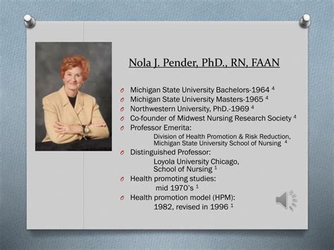 PPT - Nursing Theory Nola Pender & The Health Promotion Model ...