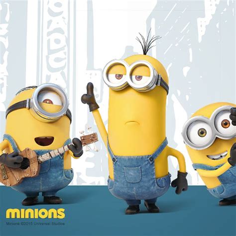 three minion characters are playing guitar and singing