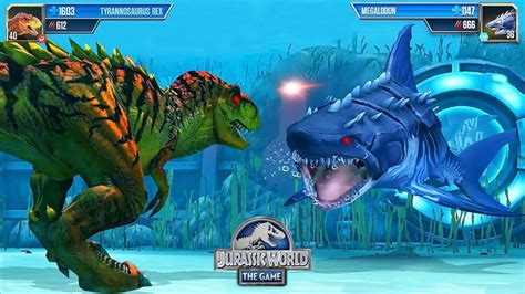 MEGALODON VS REXY | BATTLE || JURASSIC WORLD THE GAME - YouTube