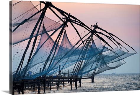 India, Kerala, Kochi, Fort cochin or Kochi, Chinese fishing nets Wall ...