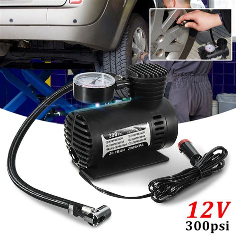 300 PSI 12V Portable Mini Air Compressor Electric Tire Inflator Pump Tire Inflator Pump ...