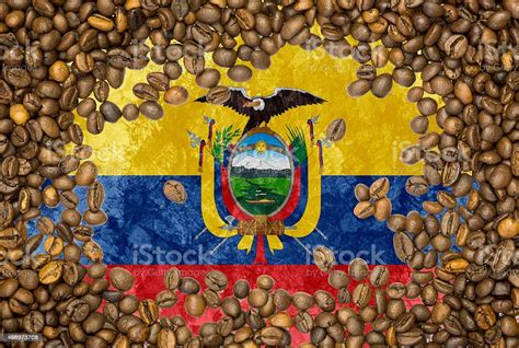 Flag Of Ecuador Under A Roasted Coffee Beans Background Texture Stock Photo - Download Image Now ...