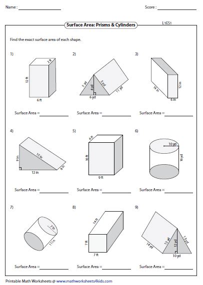 Surface Area And Volume Of A Prism Worksheet