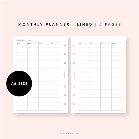 A6 Minimalist Monthly Planner Printable Month at a Glance - Etsy UK