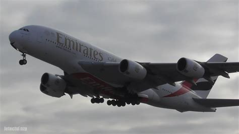 Airbus A380 Emirates - take-off from Prague, "Martine, dobrý" edition - YouTube