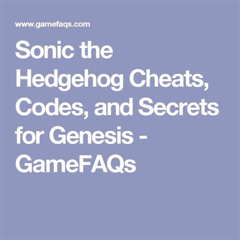 Sonic the Hedgehog Cheats, Codes, and Secrets for Genesis - GameFAQs ...