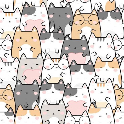 Seamless Kawaii Cute Cats Pattern | Cat pattern wallpaper, Kawaii cat, Kawaii