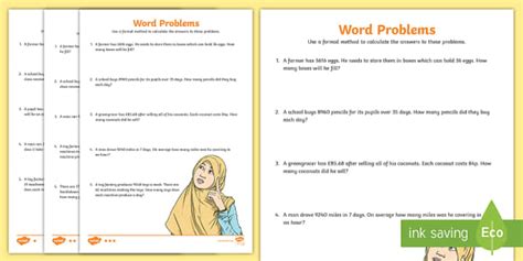 Long Division Word Problems Differentiated Worksheets