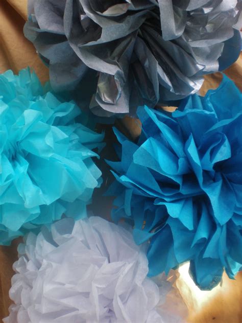 Silver Gray Blue Tissue Pom Poms 9 Diameter Set of 5 | Etsy