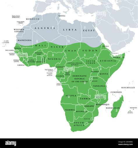 Sub-Saharan Africa, political map. Also known as Subsahara or Non ...