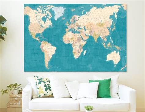 Vintage Push Pin World Map Canvas Print Office Decor Home Living Room Wall Art P - Home Décor